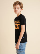 Boys Black Printed Regular Fit Casual Tshirt