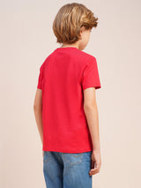 Boys Red Printed Regular Fit Casual Tshirt