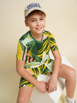 Boys Green Printed Regular Fit Casual Tshirt