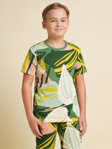 Boys Green Printed Regular Fit Casual Tshirt