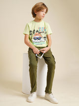 Boys Green Printed Regular Fit Casual Tshirt
