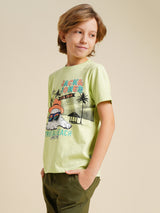 Boys Green Printed Regular Fit Casual Tshirt