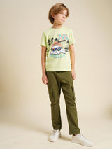 Boys Green Printed Regular Fit Casual Tshirt