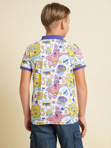 Boys White Printed Casual Polo Tshirt