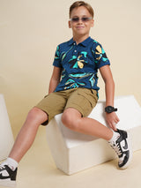 Boys Blue Printed Casual Polo Tshirt