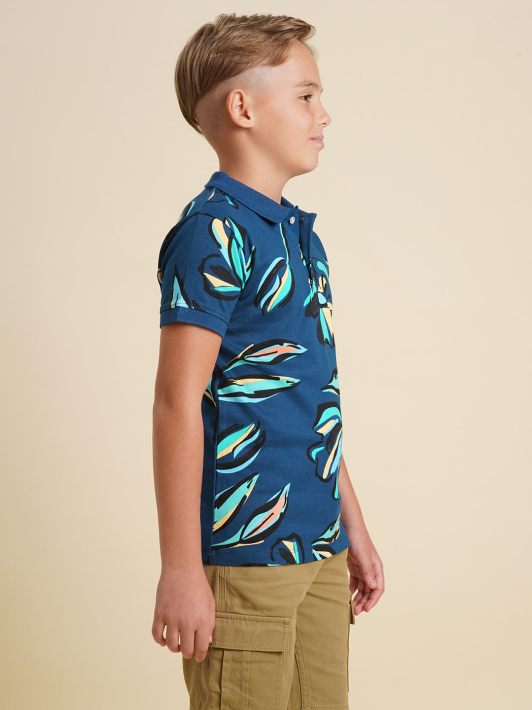 Boys Blue Printed Casual Polo Tshirt