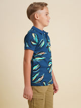 Boys Blue Printed Casual Polo Tshirt
