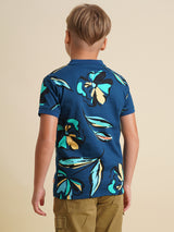 Boys Blue Printed Casual Polo Tshirt