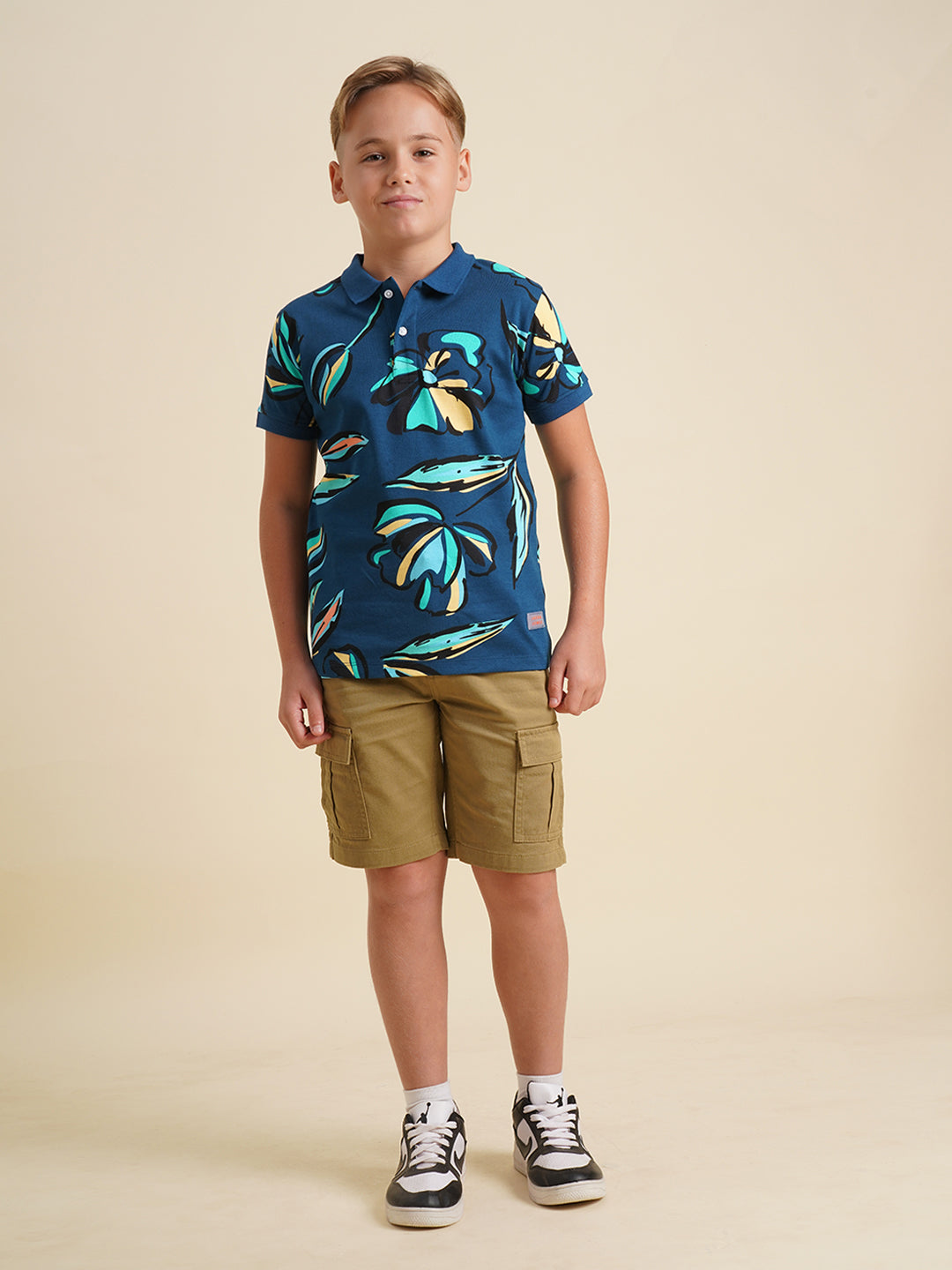 Boys Blue Printed Casual Polo Tshirt