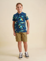 Boys Blue Printed Casual Polo Tshirt