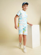 Boys Blue Printed Regular Fit Casual Tshirt