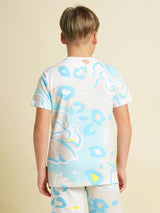 Boys Blue Printed Regular Fit Casual Tshirt