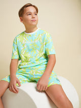 Boys Blue Printed Regular Fit Casual Tshirt