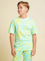 Boys Blue Printed Regular Fit Casual Tshirt