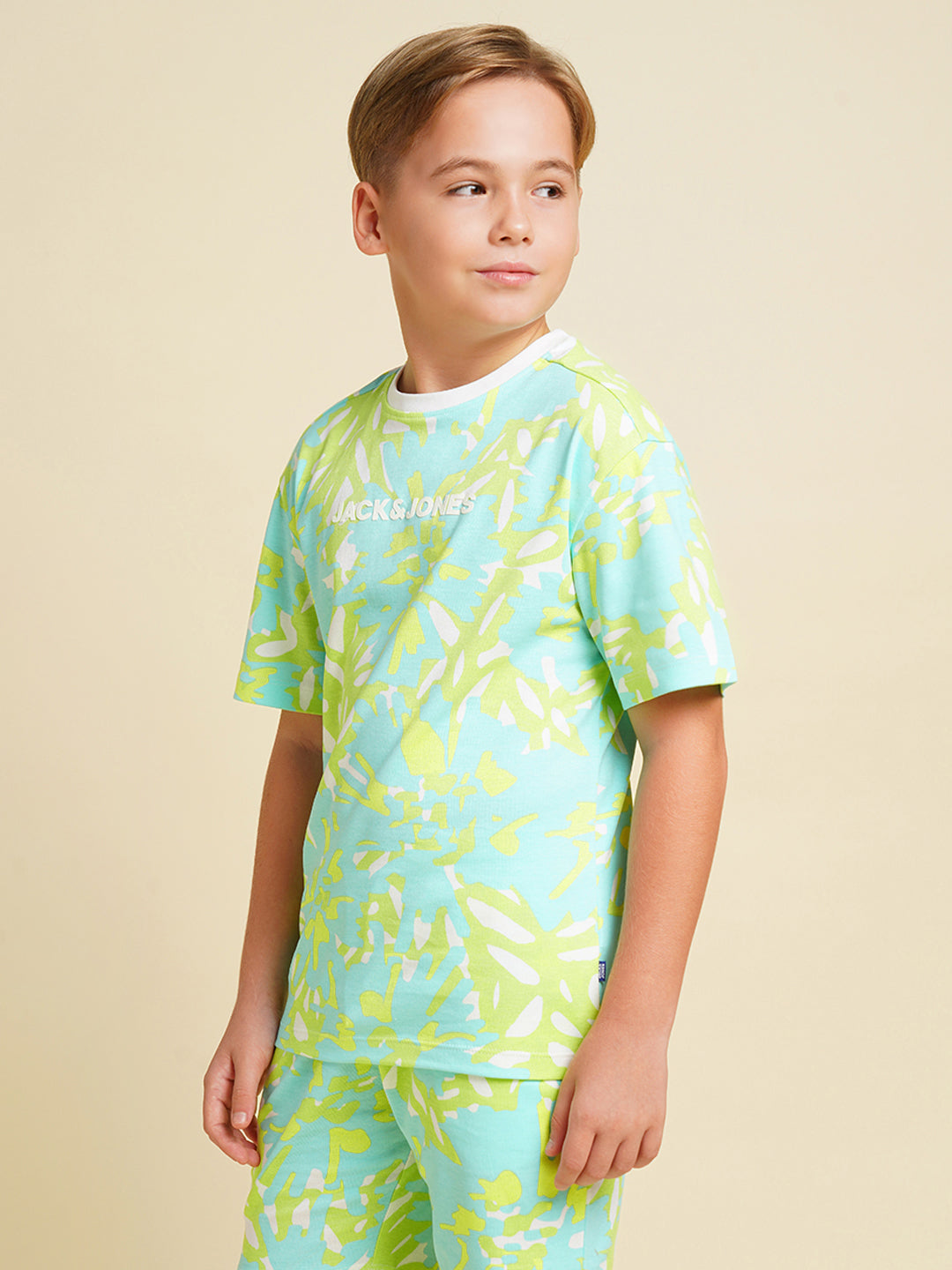 Boys Blue Printed Regular Fit Casual Tshirt