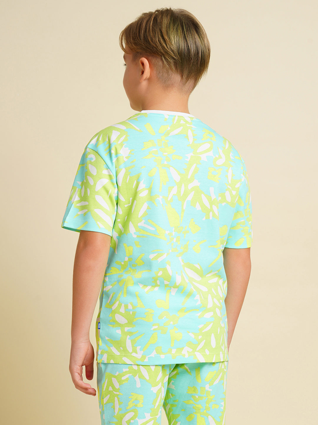 Boys Blue Printed Regular Fit Casual Tshirt