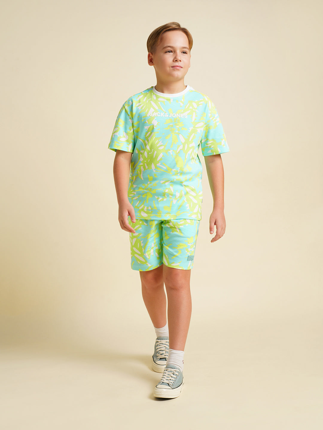 Boys Blue Printed Regular Fit Casual Tshirt