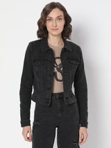 Women's Black Cropped Denim Jacket