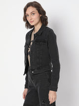 Women's Black Cropped Denim Jacket