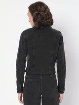 Women's Black Cropped Denim Jacket