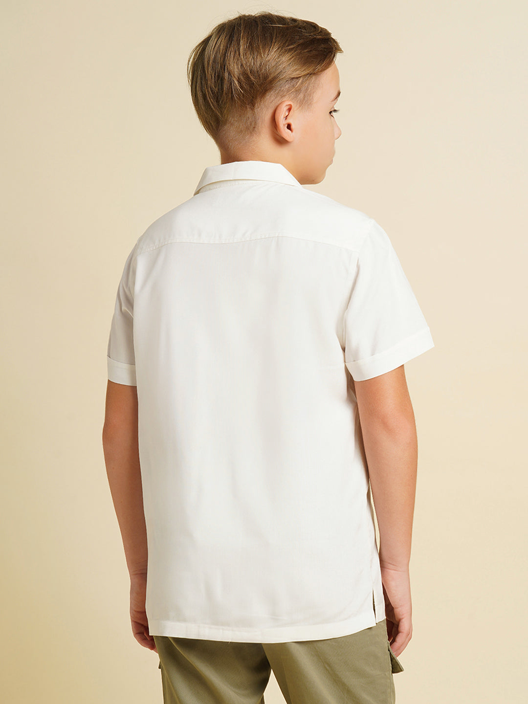 Boys White Printed Regular Fit Casual Shirt