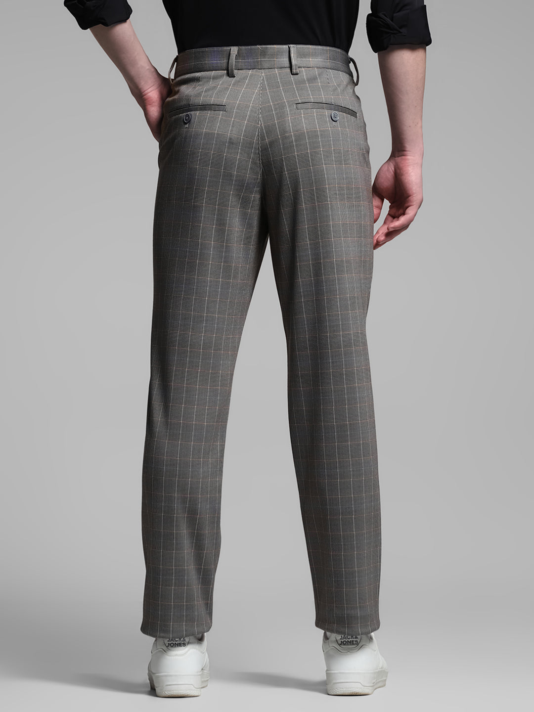 Men's Grey Work Slim Fit Checked  Chinos