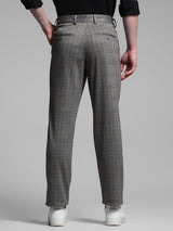 Men's Grey Work Slim Fit Checked  Chinos