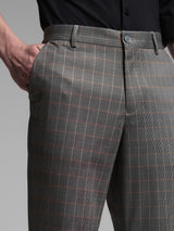 Men's Grey Work Slim Fit Checked  Chinos