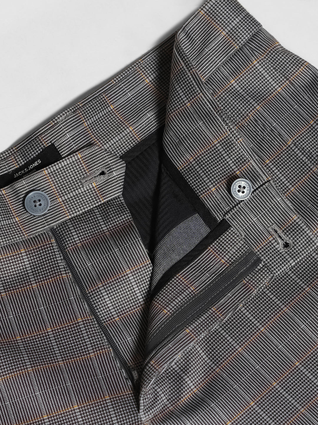 Men's Grey Work Slim Fit Checked  Chinos