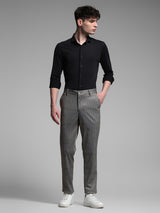Men's Grey Work Slim Fit Checked  Chinos