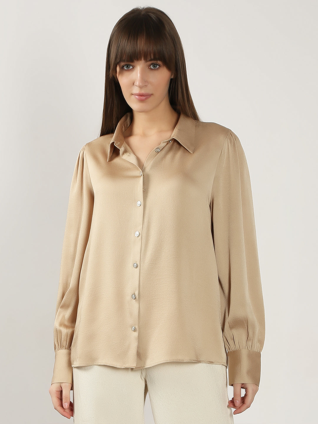 Women's Beige Casual Full Sleeves Shirt