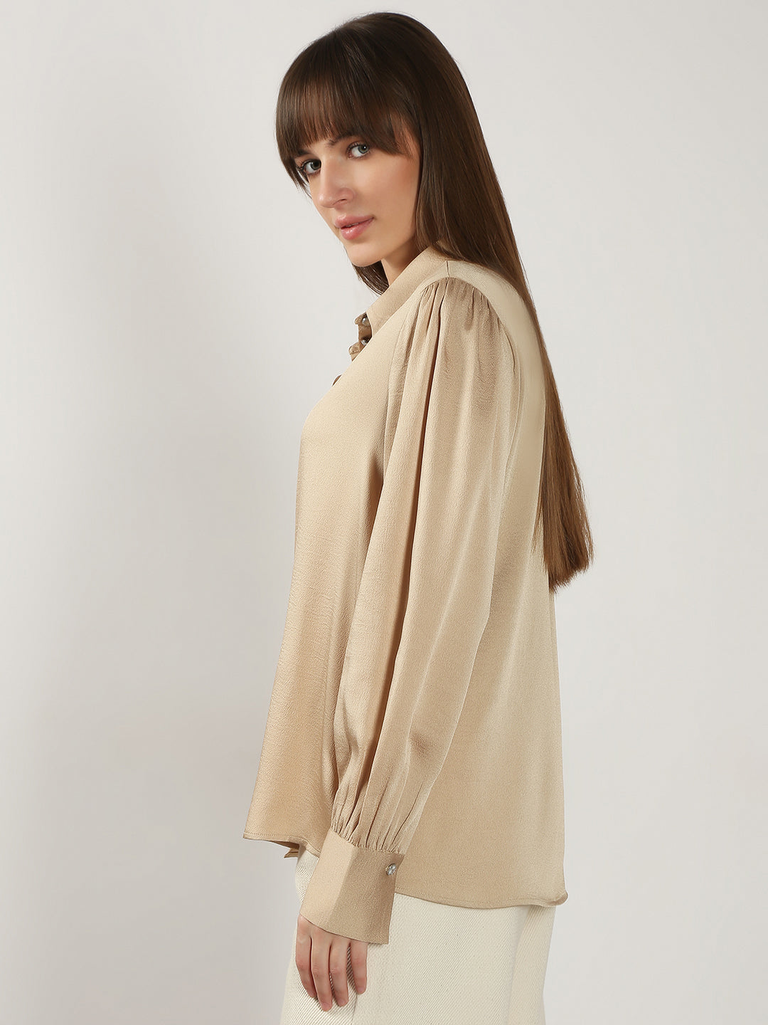 Women's Beige Casual Full Sleeves Shirt