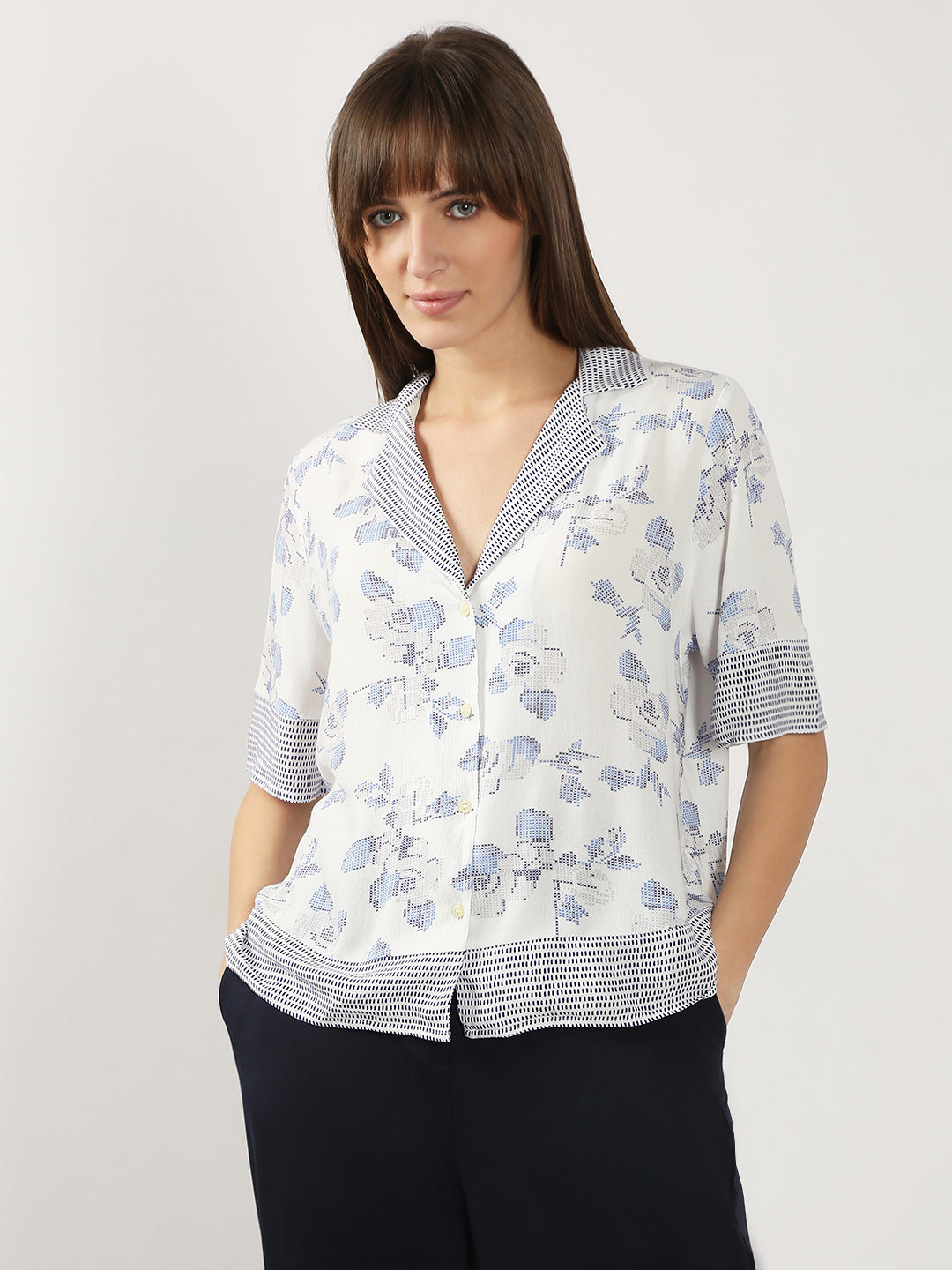 Women's White Printed Viscose Shirt