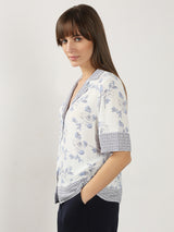 Women's White Printed Viscose Shirt