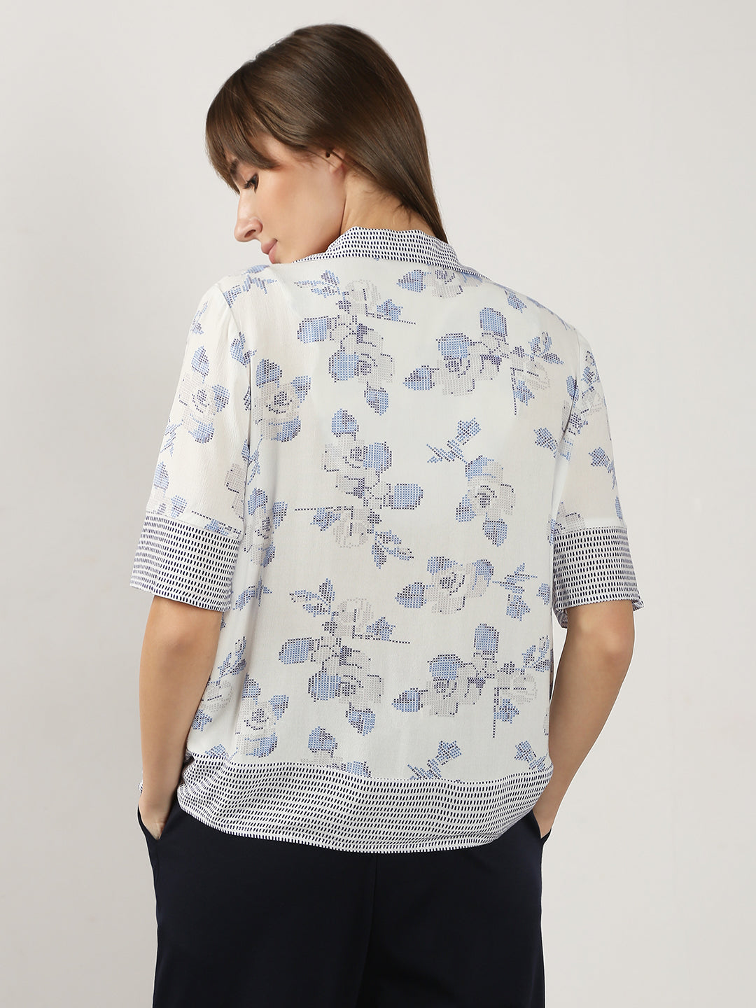 Women's White Printed Viscose Shirt