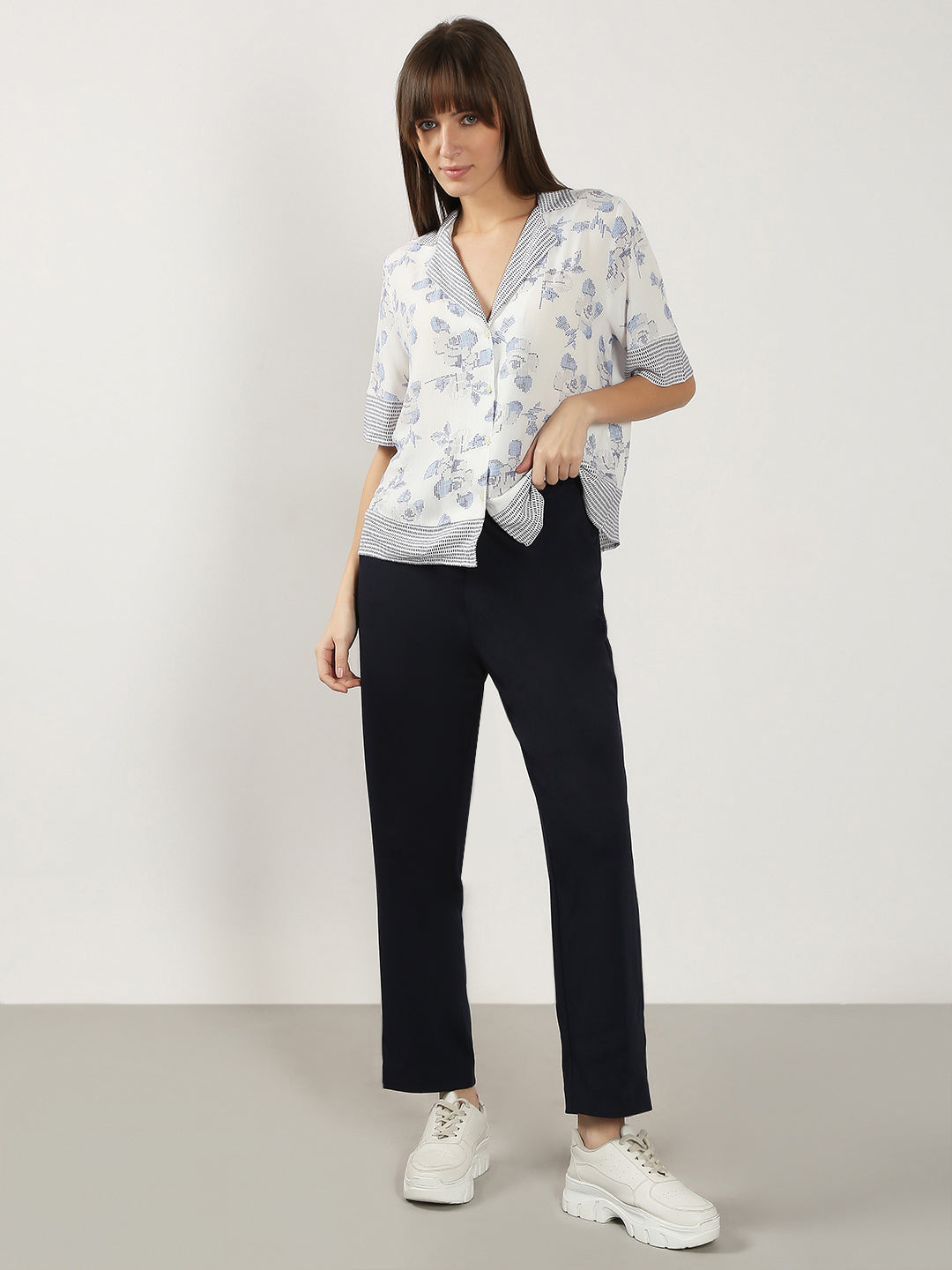 Women's White Printed Viscose Shirt