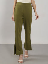 Women's Green High Rise Flared Pants