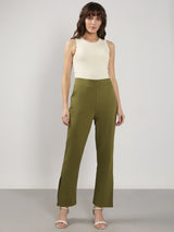 Women's Green High Rise Flared Pants