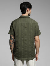 Men's Green Work Regular Fit Solid Half Sleeves Shirt