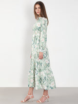 Women's Green Floral Cotton Midi Dress