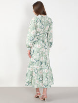 Women's Green Floral Cotton Midi Dress
