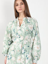 Women's Green Floral Cotton Midi Dress