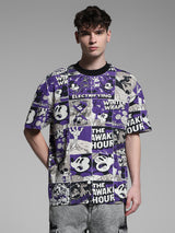 Men's Purple  Casual Oversized Fit Printed Half Sleeves Tshirt