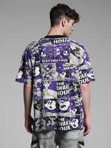 Men's Purple  Casual Oversized Fit Printed Half Sleeves Tshirt