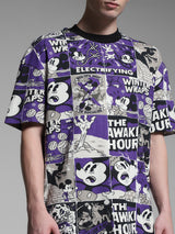 Men's Purple  Casual Oversized Fit Printed Half Sleeves Tshirt