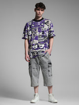 Men's Purple  Casual Oversized Fit Printed Half Sleeves Tshirt