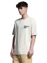 Men's Mickey Collection Oversized Fit Beige Crew Neck Tshirt
