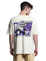Men's Mickey Collection Oversized Fit Beige Crew Neck Tshirt