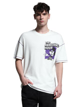 Men's Mickey Collection Oversized Fit White Crew Neck Tshirt