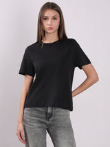 Women's Black Cotton O-Neck T-Shirt